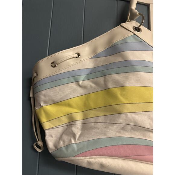 Biotherm Beach Tote Bag, White Yellow Blue Swirls Handles and Lining NWOT - Picture 3 of 7